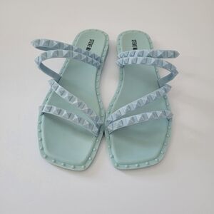 🌸 3/$15 STEVE MADDEN Light Blue Skyler Studded Strappy Jelly Slip On Sandal